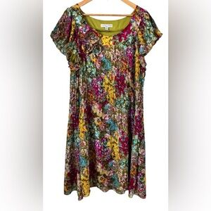 madison leigh multi flrl flttr slv pltd bodice drss w fabric flwrs 16W feminine